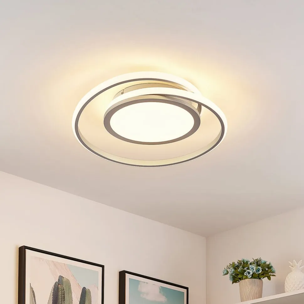 Lucande LED plafondlamp Noud, 49 cm, zilver, aluminium, dimbaar