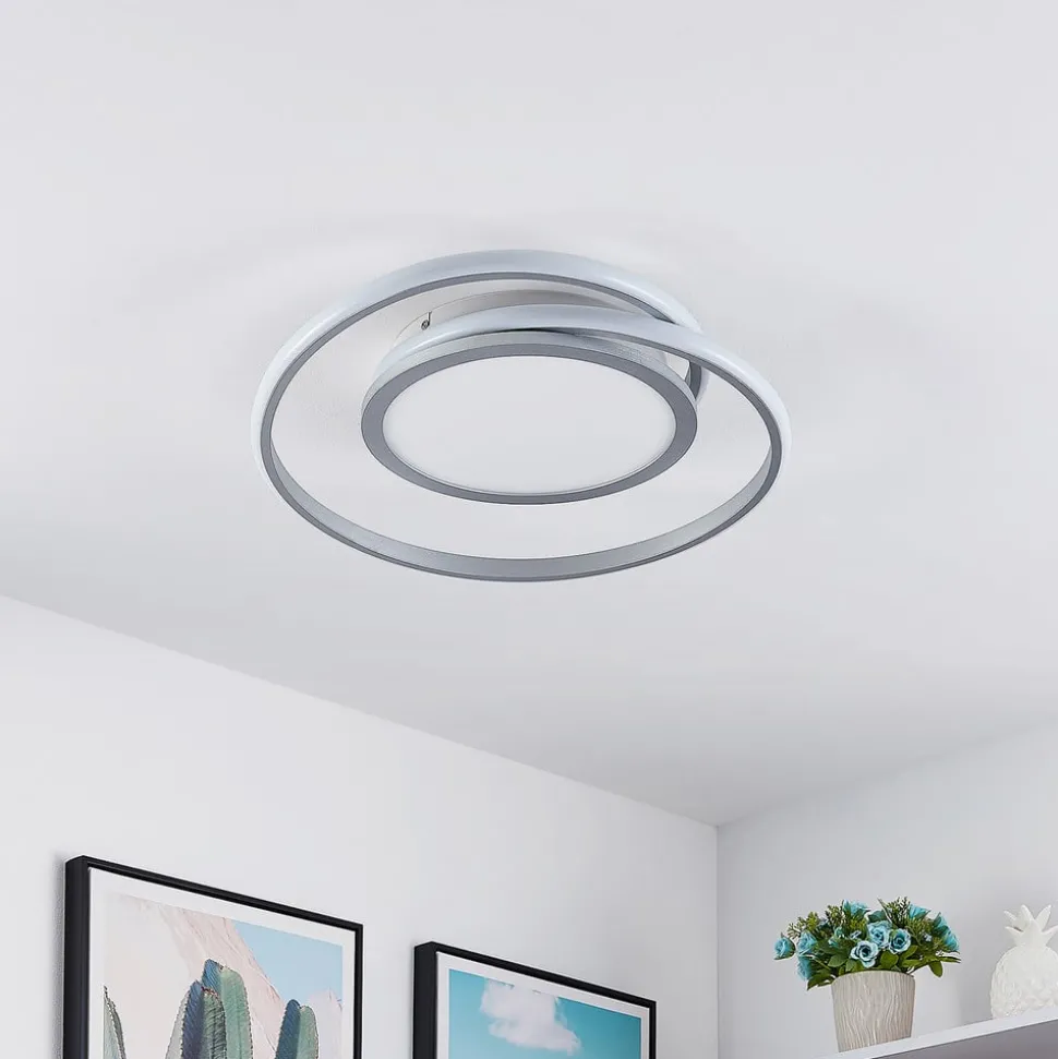 Lucande LED plafondlamp Noud, 49 cm, zilver, aluminium, dimbaar