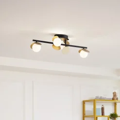 Lucande LED plafondlamp Pallo, 4-lamps, zwart/goud, glas