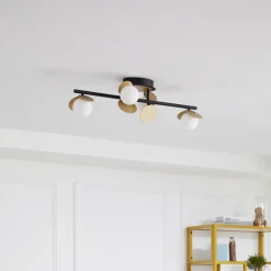 Lucande LED plafondlamp Pallo, 4-lamps, zwart/goud, glas