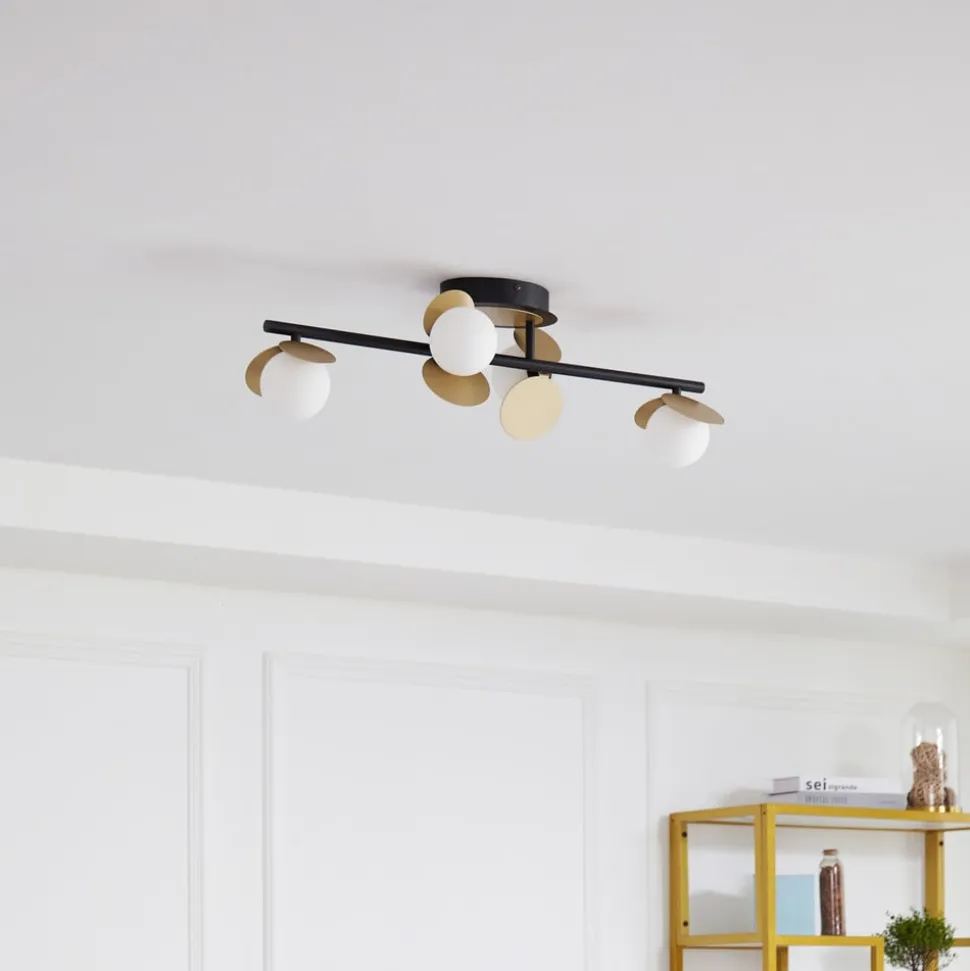 Lucande LED plafondlamp Pallo, 4-lamps, zwart/goud, glas