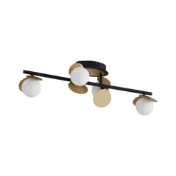 Lucande LED plafondlamp Pallo, 4-lamps, zwart/goud, glas