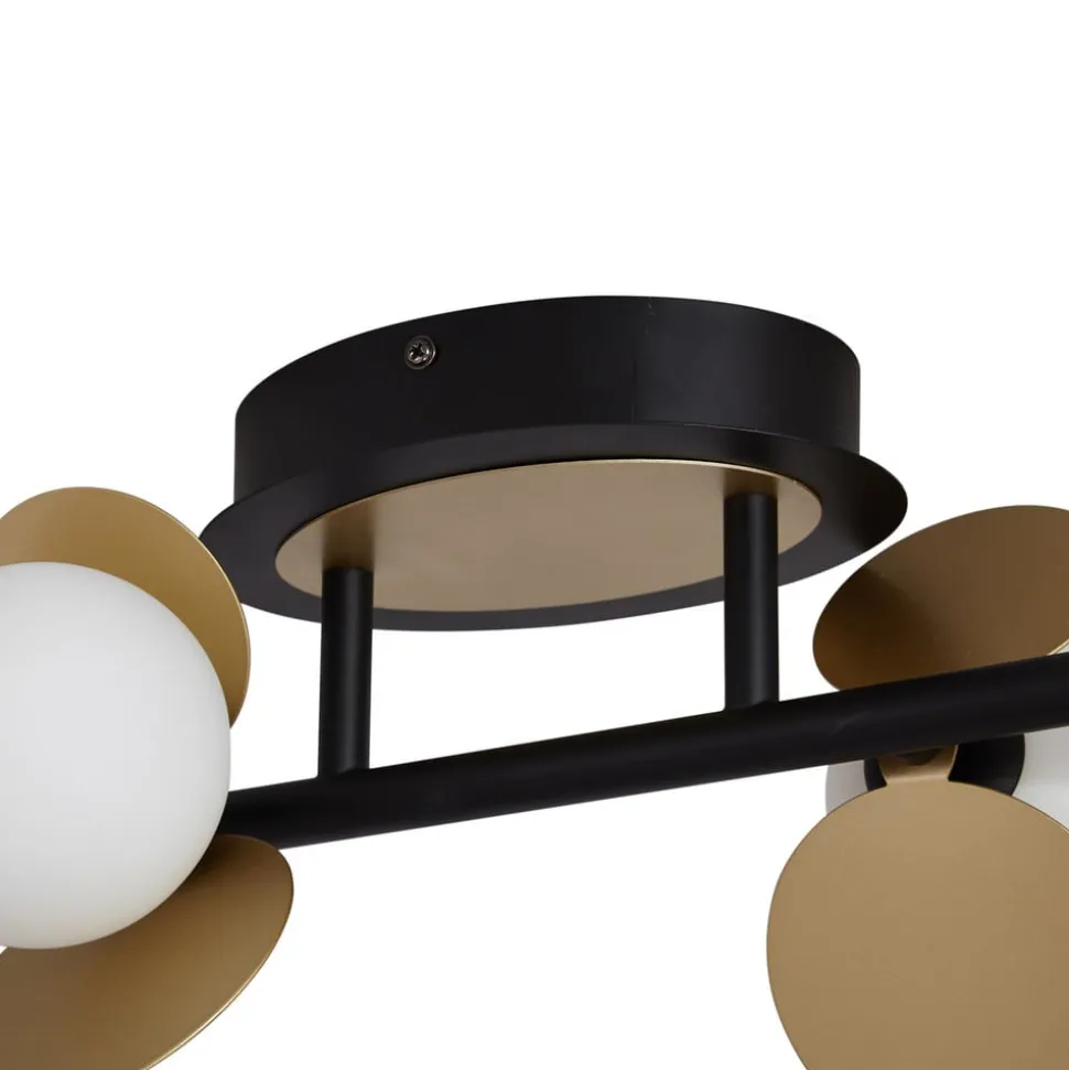 Lucande LED plafondlamp Pallo, 4-lamps, zwart/goud, glas