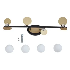 Lucande LED plafondlamp Pallo, 4-lamps, zwart/goud, glas