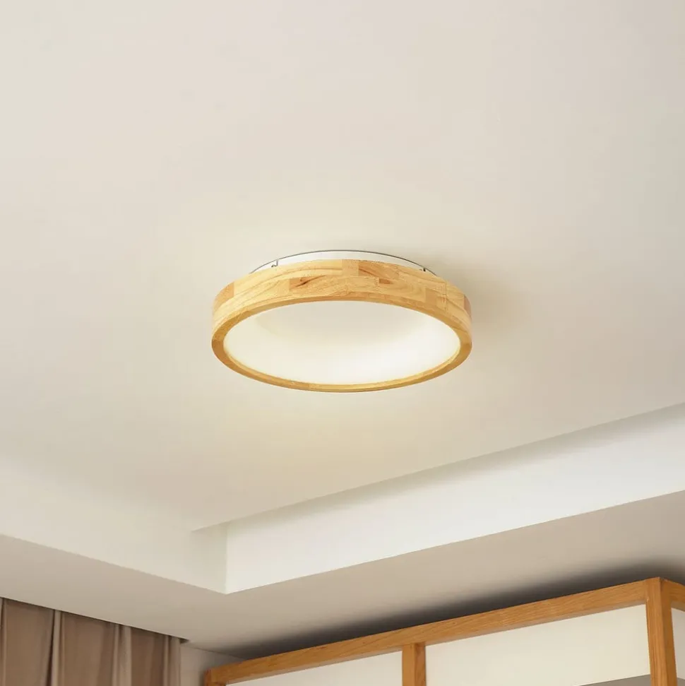 Lucande LED plafondlamp Samvel, Ø 40 cm, hout