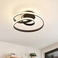 Lucande LED plafondlamp Sakina, zwart, metaal, Ø 48cm