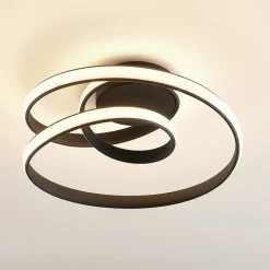 Lucande LED plafondlamp Sakina, zwart, metaal, Ø 48cm