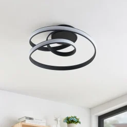 Lucande LED plafondlamp Sakina, zwart, metaal, Ø 48cm