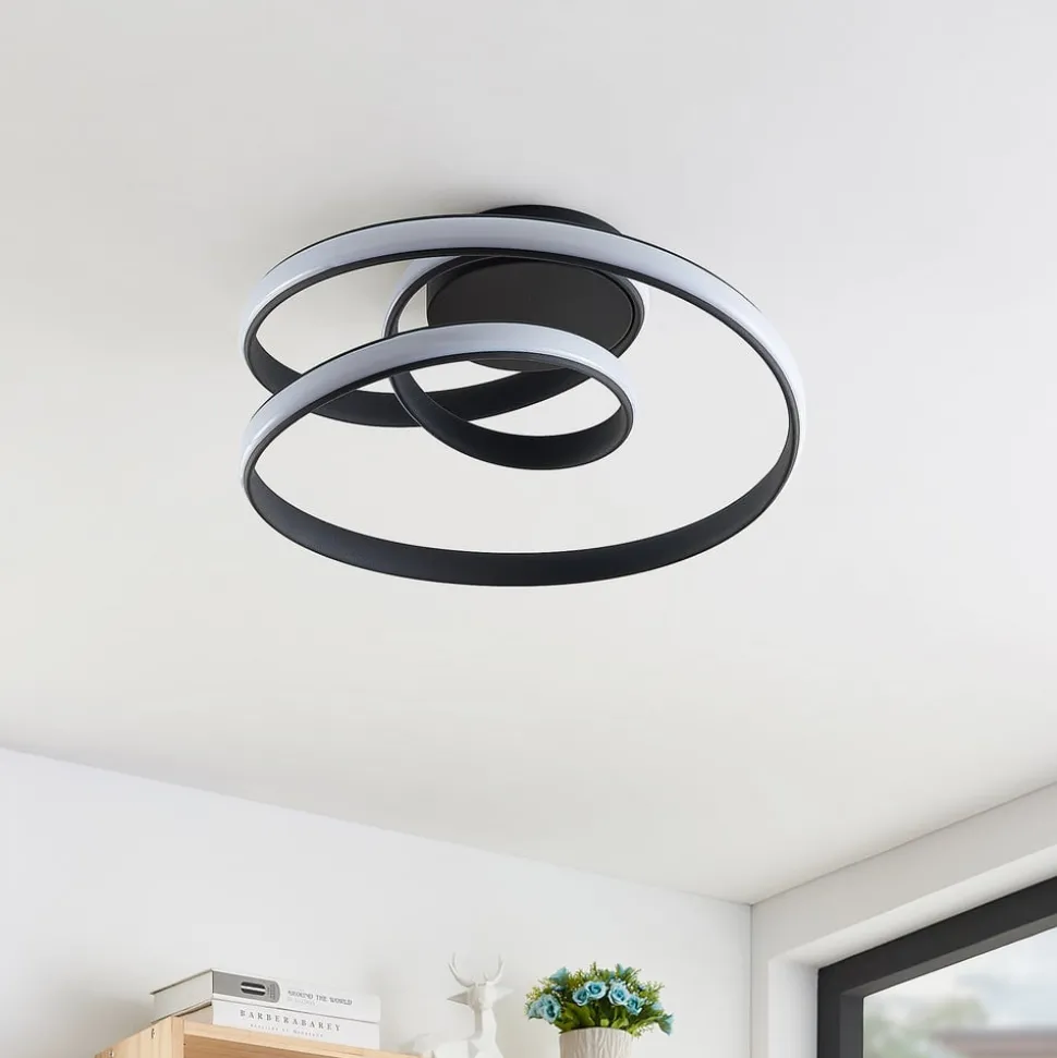 Lucande LED plafondlamp Sakina, zwart, metaal, Ø 48cm