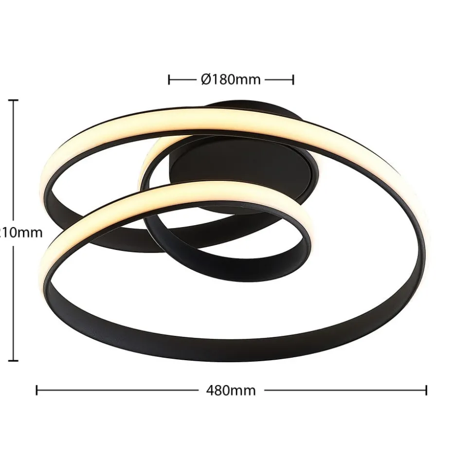 Lucande LED plafondlamp Sakina, zwart, metaal, Ø 48cm