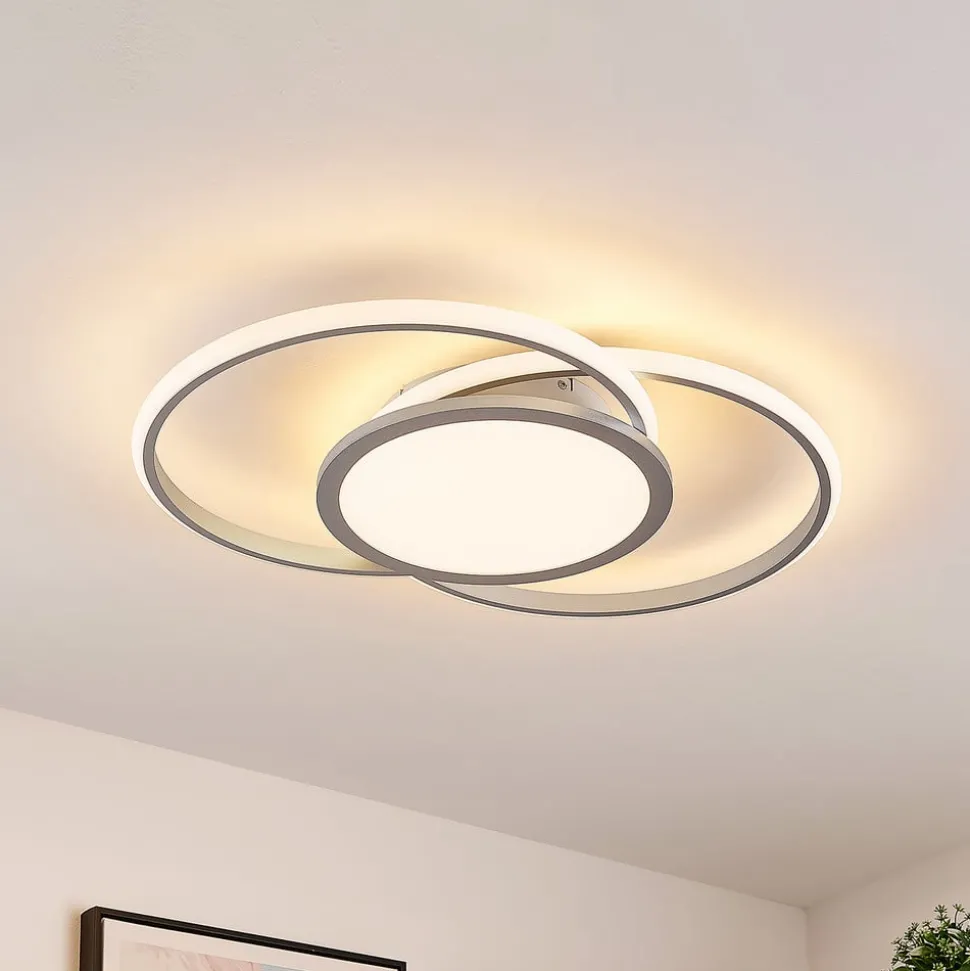 Lucande LED plafondlamp Senne, 63 cm, zilver, aluminium