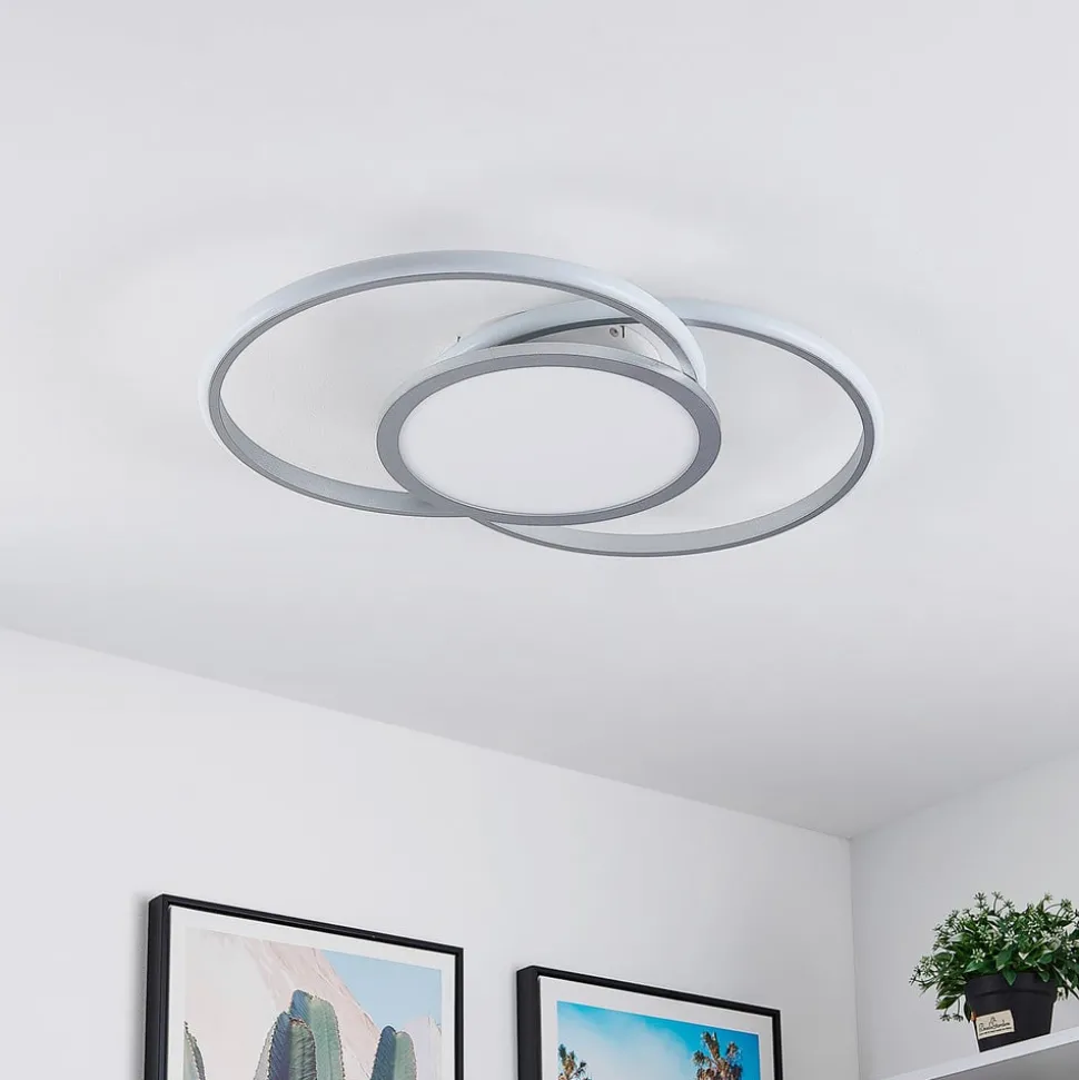 Lucande LED plafondlamp Senne, 63 cm, zilver, aluminium