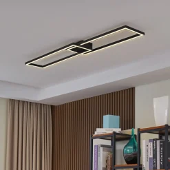 Lucande LED plafondlamp Tjado, 120 cm lang, zwart, metaal