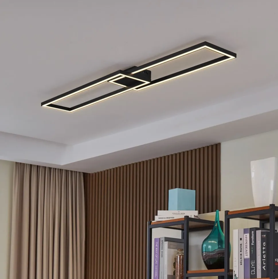 Lucande LED plafondlamp Tjado, 120 cm lang, zwart, metaal