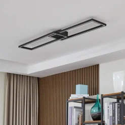 Lucande LED plafondlamp Tjado, 120 cm lang, zwart, metaal