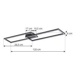 Lucande LED plafondlamp Tjado, 120 cm lang, zwart, metaal
