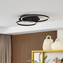 Lucande LED plafondlamp Tjado, 62 cm lang, zwart, metaal