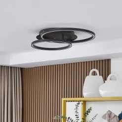 Lucande LED plafondlamp Tjado, 62 cm lang, zwart, metaal