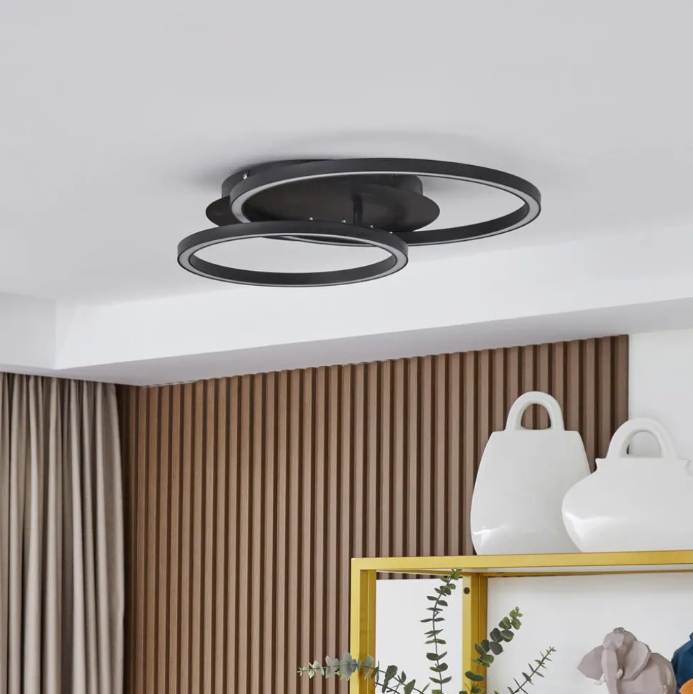 Lucande LED plafondlamp Tjado, 62 cm lang, zwart, metaal