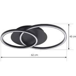 Lucande LED plafondlamp Tjado, 62 cm lang, zwart, metaal