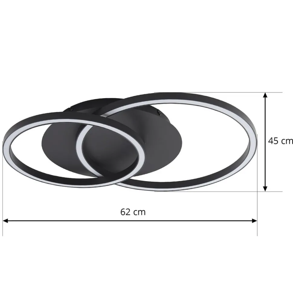 Lucande LED plafondlamp Tjado, 62 cm lang, zwart, metaal