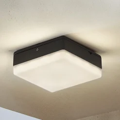 Lucande LED plafondlamp Thilo, 16cm, antraciet, sensor, IP54