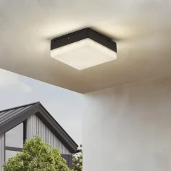 Lucande LED plafondlamp Thilo, 16cm, antraciet, sensor, IP54