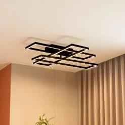 Lucande LED plafondlamp Tjado, 94 cm lang, zwart, metaal