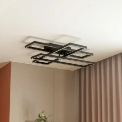 Lucande LED plafondlamp Tjado, 94 cm lang, zwart, metaal