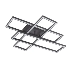 Lucande LED plafondlamp Tjado, 94 cm lang, zwart, metaal