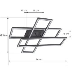Lucande LED plafondlamp Tjado, 94 cm lang, zwart, metaal