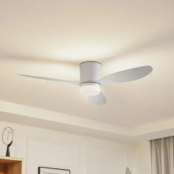 Lucande LED plafondventilator Kayu, wit, DC, stil, Ø 132 cm