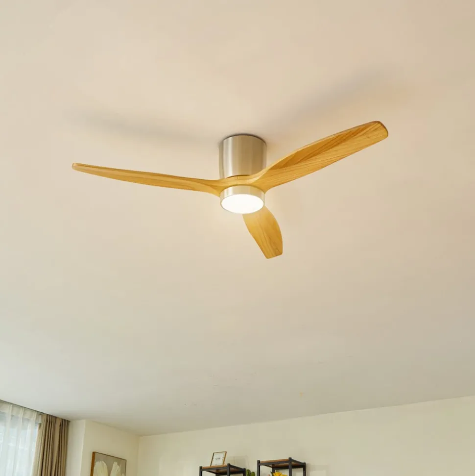 Lucande LED plafondventilator Faipari, nikkel, DC, stil, 132 cm