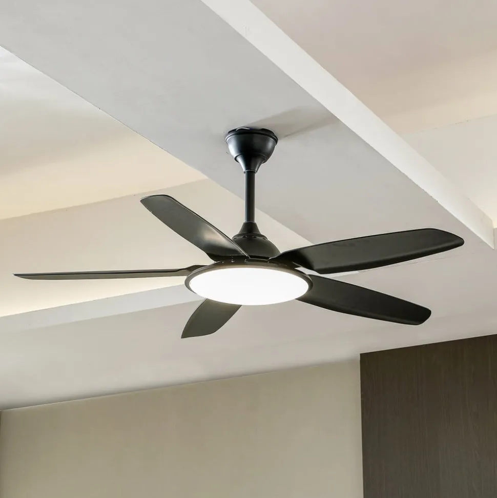 Lucande LED plafondventilator Divian, zwart, DC, stil, CCT