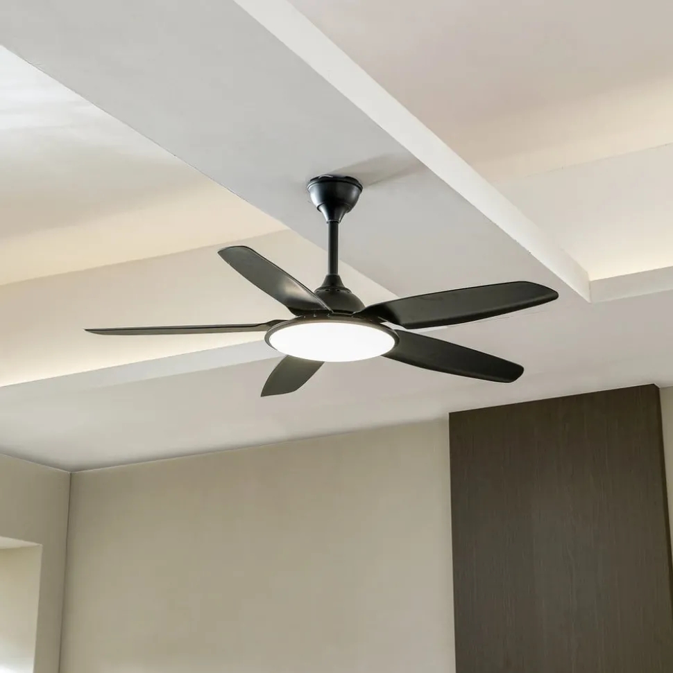 Lucande LED plafondventilator Divian, zwart, DC, stil, CCT