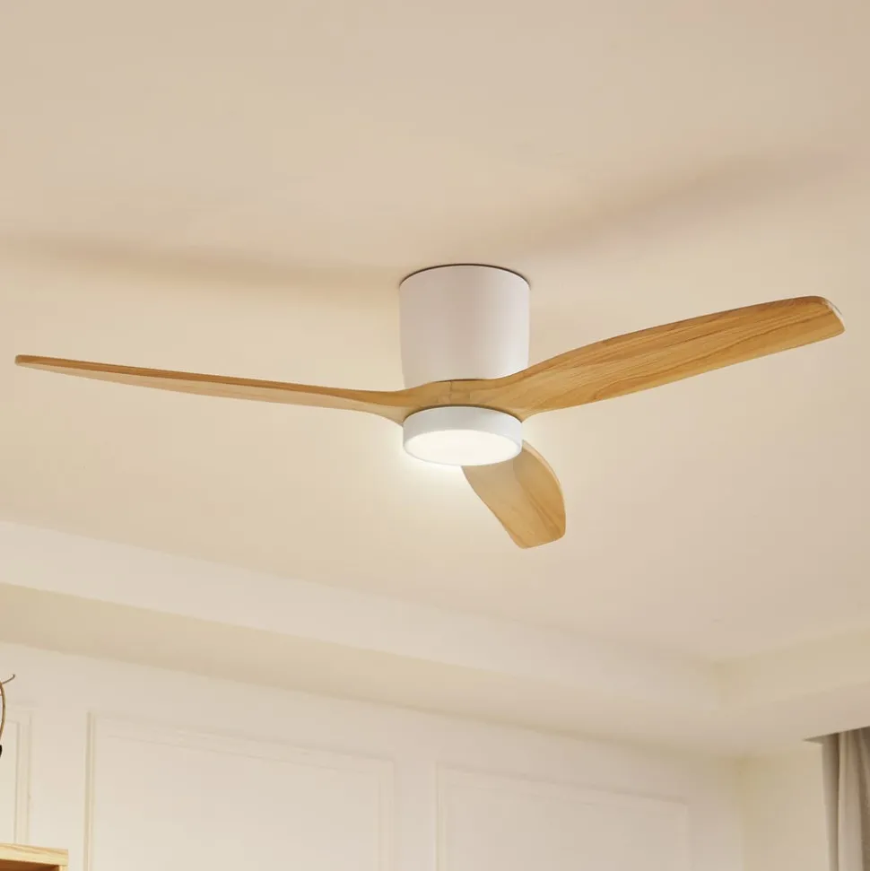 Lucande LED plafondventilator Faipari, wit, DC, stil, 132cm