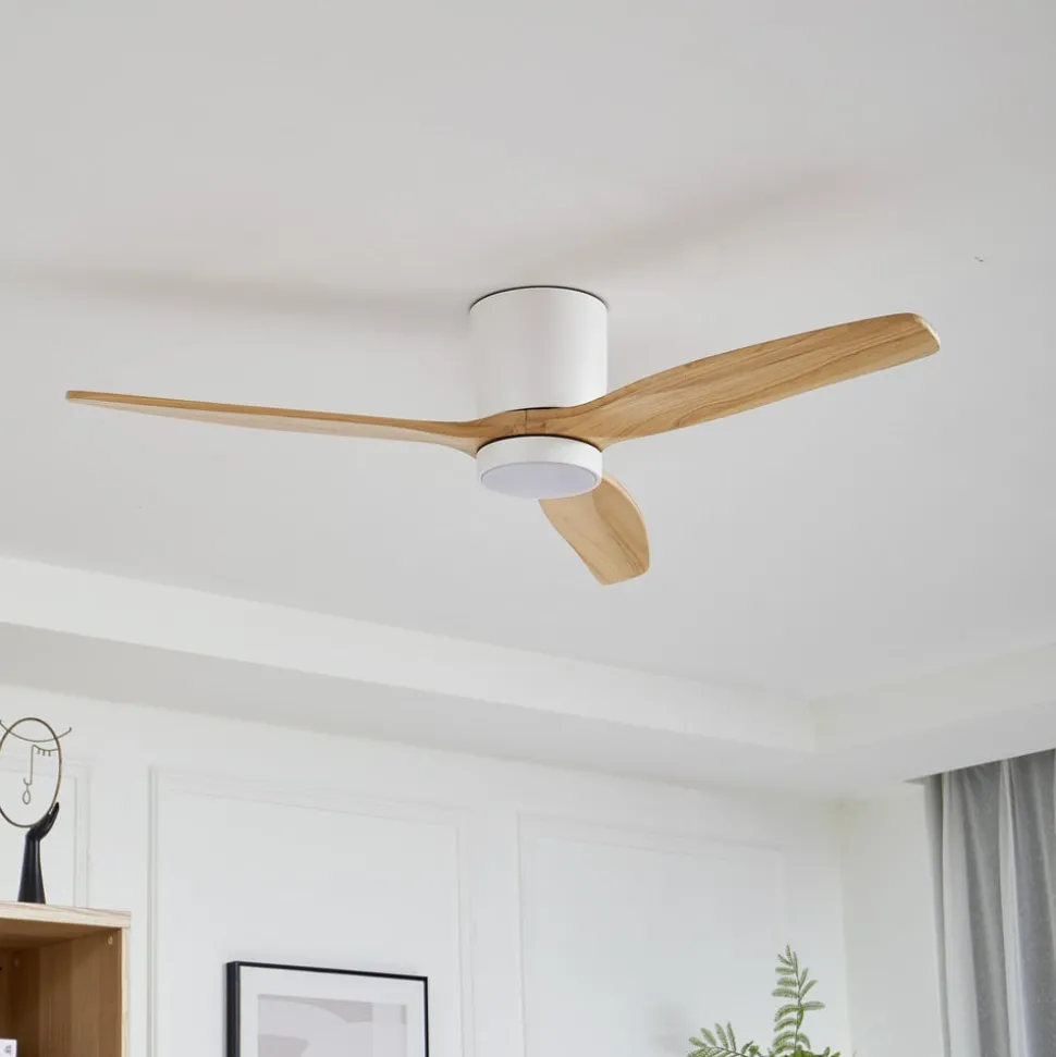 Lucande LED plafondventilator Faipari, wit, DC, stil, 132cm