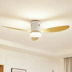 Lucande LED plafondventilator Kayu, wit, DC, stil, 132 cm