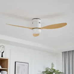 Lucande LED plafondventilator Kayu, wit, DC, stil, 132 cm