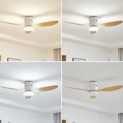 Lucande LED plafondventilator Kayu, wit, DC, stil, 132 cm