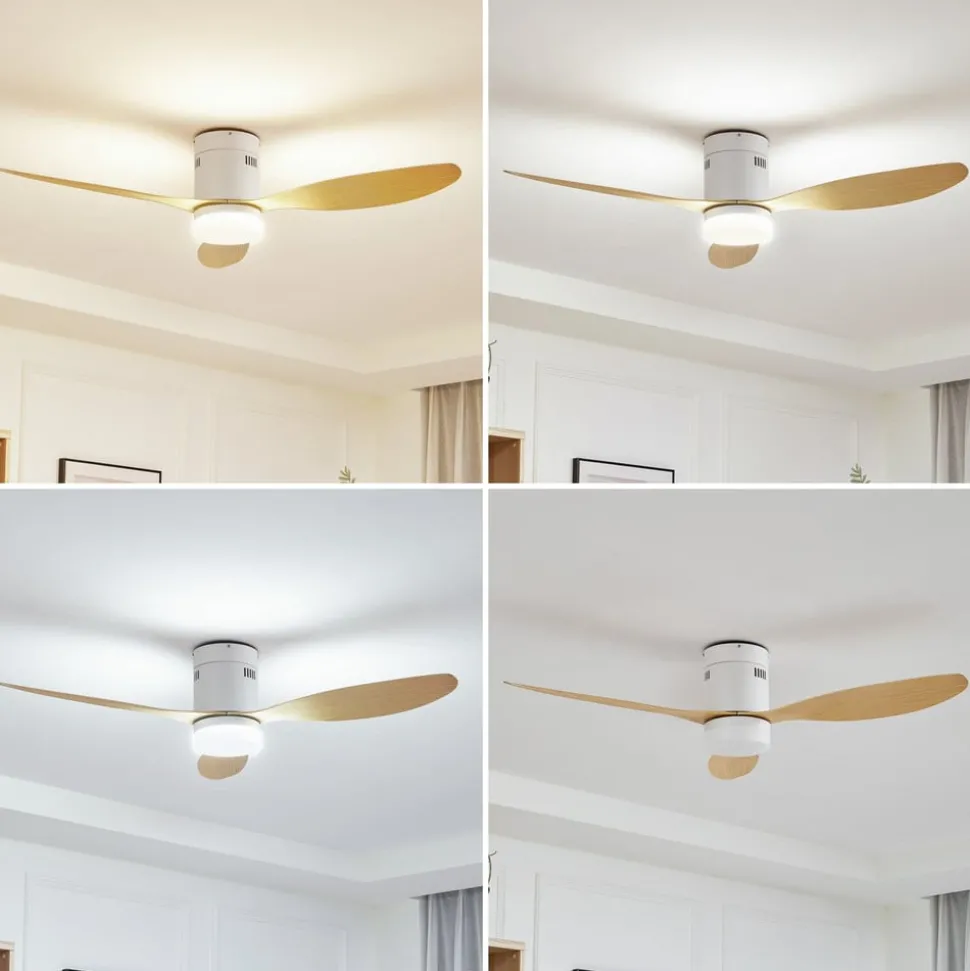 Lucande LED plafondventilator Kayu, wit, DC, stil, 132 cm