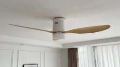 Lucande LED plafondventilator Kayu, wit, DC, stil, 132 cm