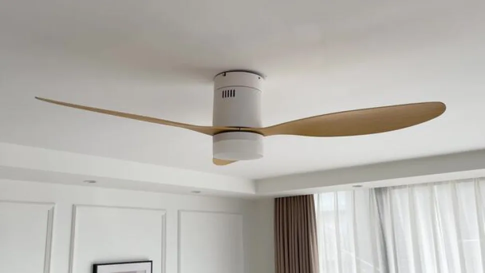 Lucande LED plafondventilator Kayu, wit, DC, stil, 132 cm