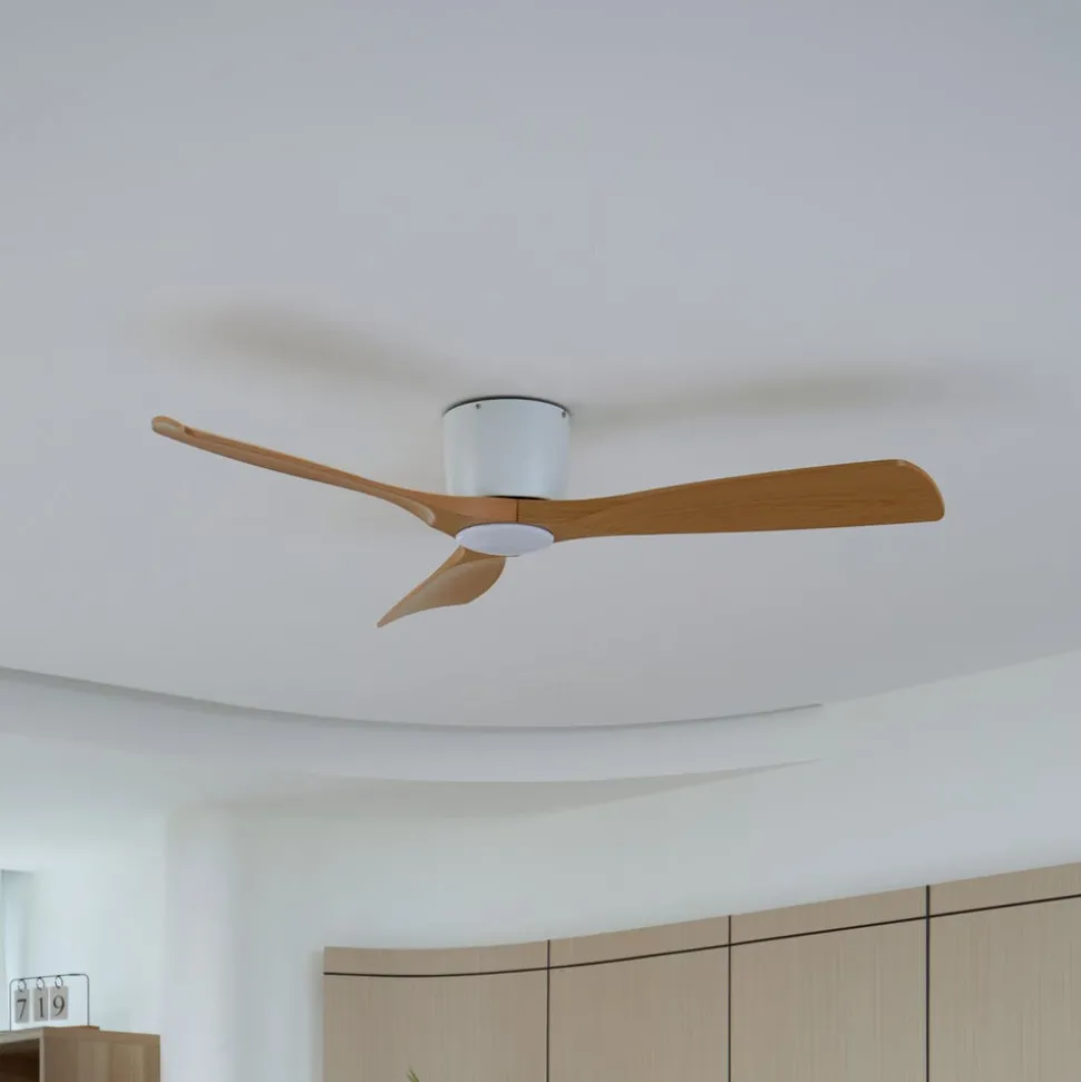 Lucande LED plafondventilator Moneno, wit/hout, Tuya