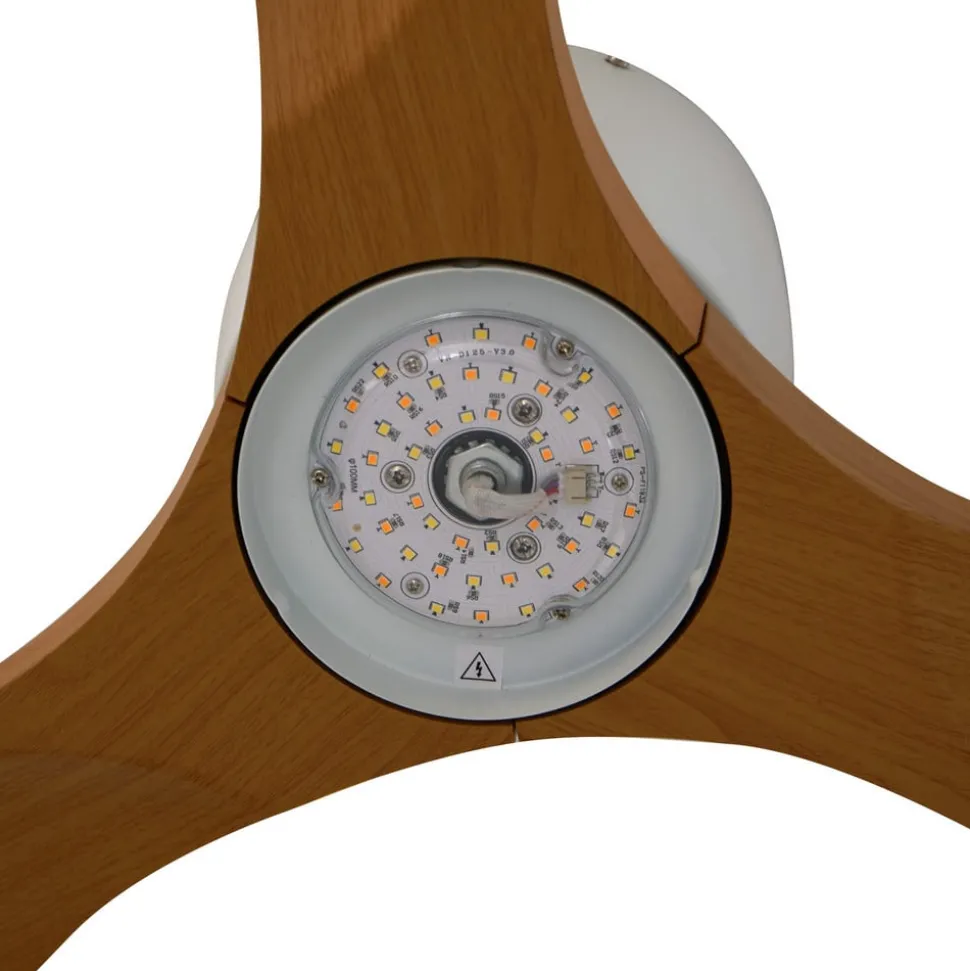 Lucande LED plafondventilator Moneno, wit/hout, Tuya