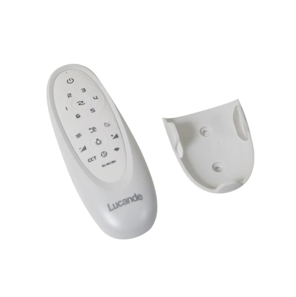 Lucande LED plafondventilator Moneno, wit/hout, Tuya