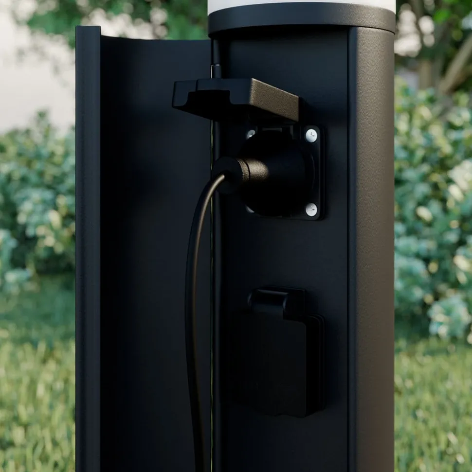 Lucande LED sokkellamp Corban, grijs, deur, stopcontacten, IP44