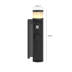Lucande LED sokkellamp Corban, grijs, deur, stopcontacten, IP44