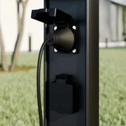 Lucande LED sokkellamp Corban, grijs, contactdozen, IP44