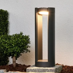 Lucande LED sokkellamp Dylen, grijs, metaal, 50cm, IP65